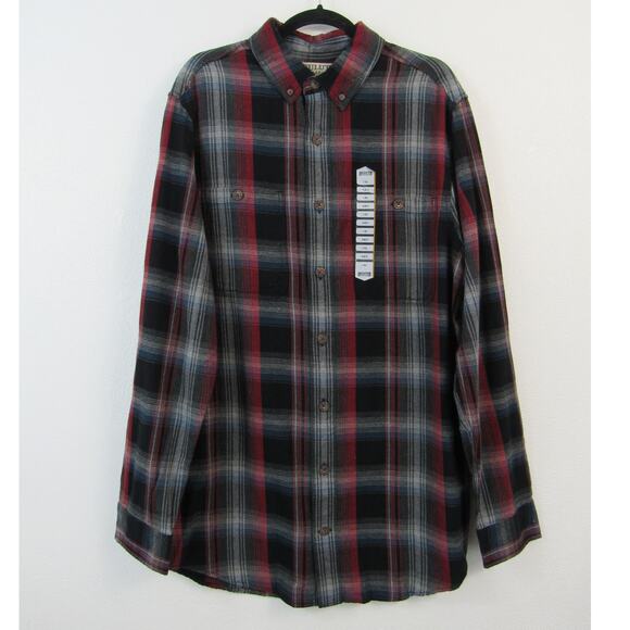 NWT Duluth Trading Co. Large Tall Trim Fit Plaid Black Red Gray Cotton - Picture 1 of 8